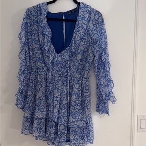 Zara Blue and White Ruffled Romper
